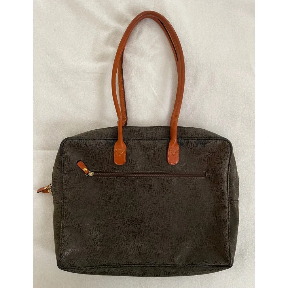 Brics Olive Distressed Flocked Pebble Leather Briefcase Laptop Tote Bag‎ Luxury